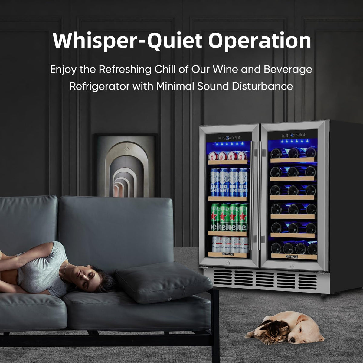 Wine and Beverage Refrigerator 30 Inch, Beverage Fridge Dual Zone with Upgraded Cooling, Wine