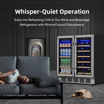 Wine and Beverage Refrigerator 30 Inch, Beverage Fridge Dual Zone with Upgraded Cooling, Wine