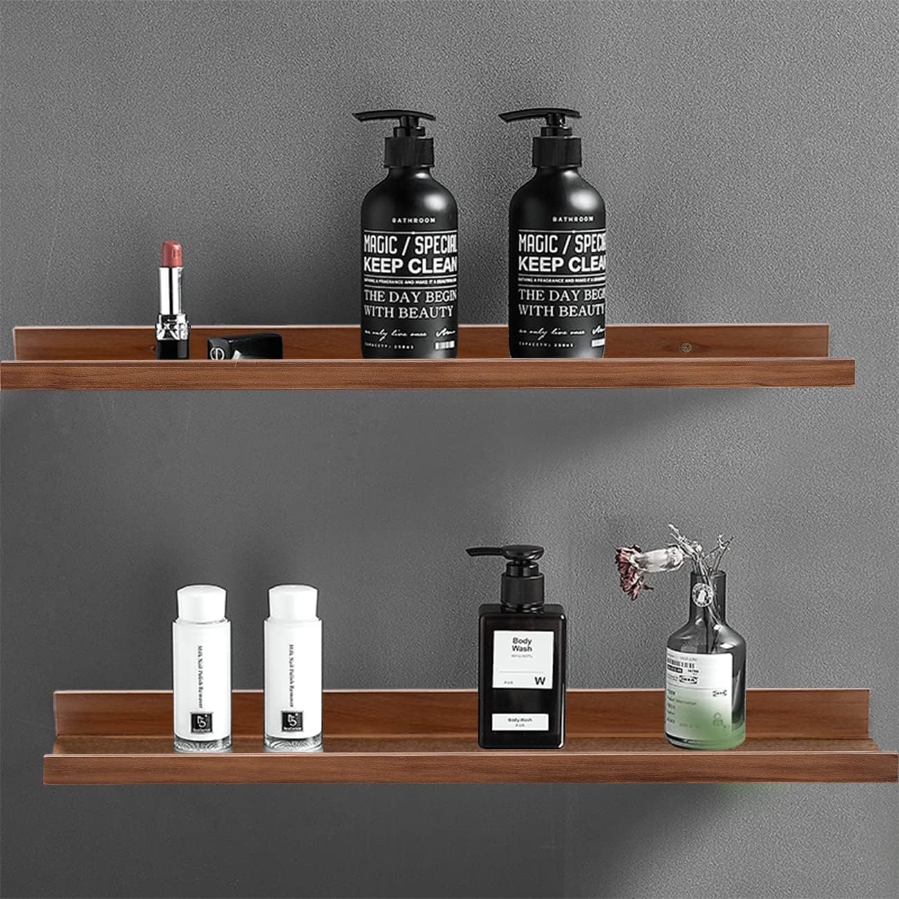 AZSKY Light Walnut Color Wood Wall Floating Shelves for Wall 36 Inch Bookshelf Wall Mount Picture