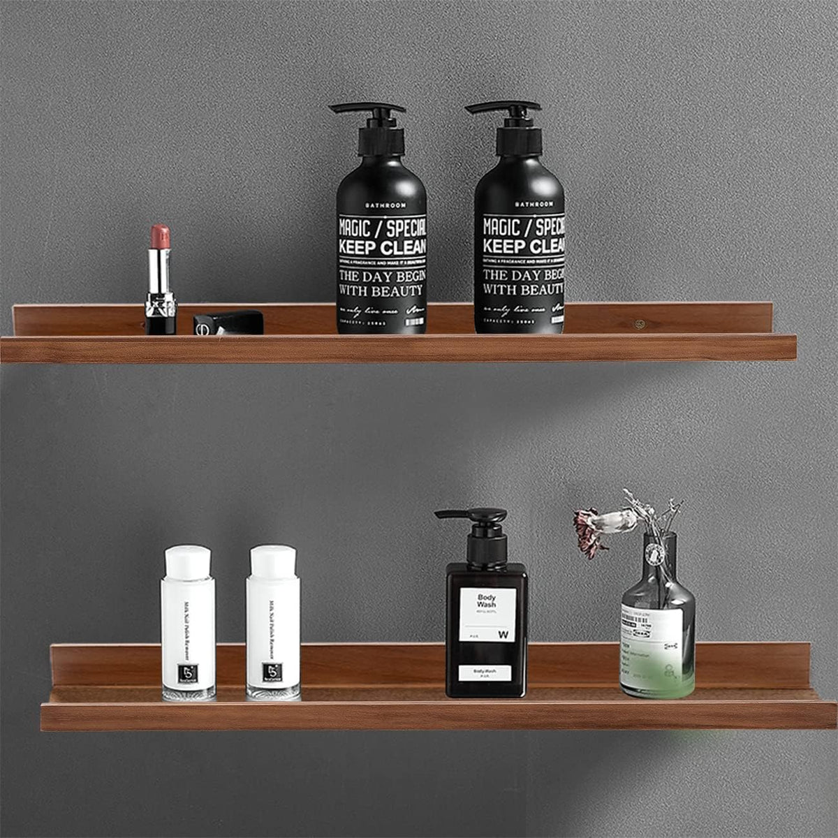 AZSKY Light Walnut Color Wood Wall Floating Shelves for Wall 36 Inch Bookshelf Wall Mount Picture