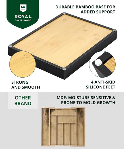 ROYAL CRAFT WOOD Luxury Bamboo Kitchen Drawer Organizer - Silverware Organizer - Utensil Holder and