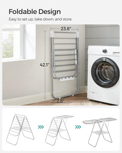 SONGMICS Clothes Drying Rack, with Sock Clips, Metal Laundry Rack, Foldable, Space-Saving