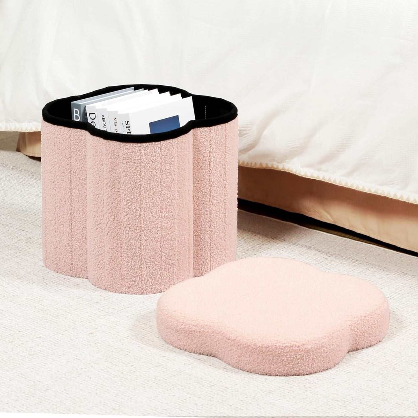 B FSOBEIIALEO Storage Ottoman Cube, Flowers Shaped Ottomans with Storage Foot Stool Footrest for