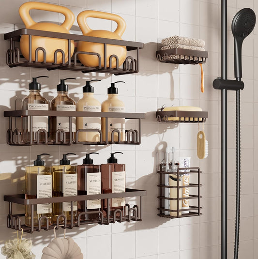 Veken Shower Caddy 6-Pack, No Drilling & Rustproof, Waterproof Adhesive Shelves Rack with Soap