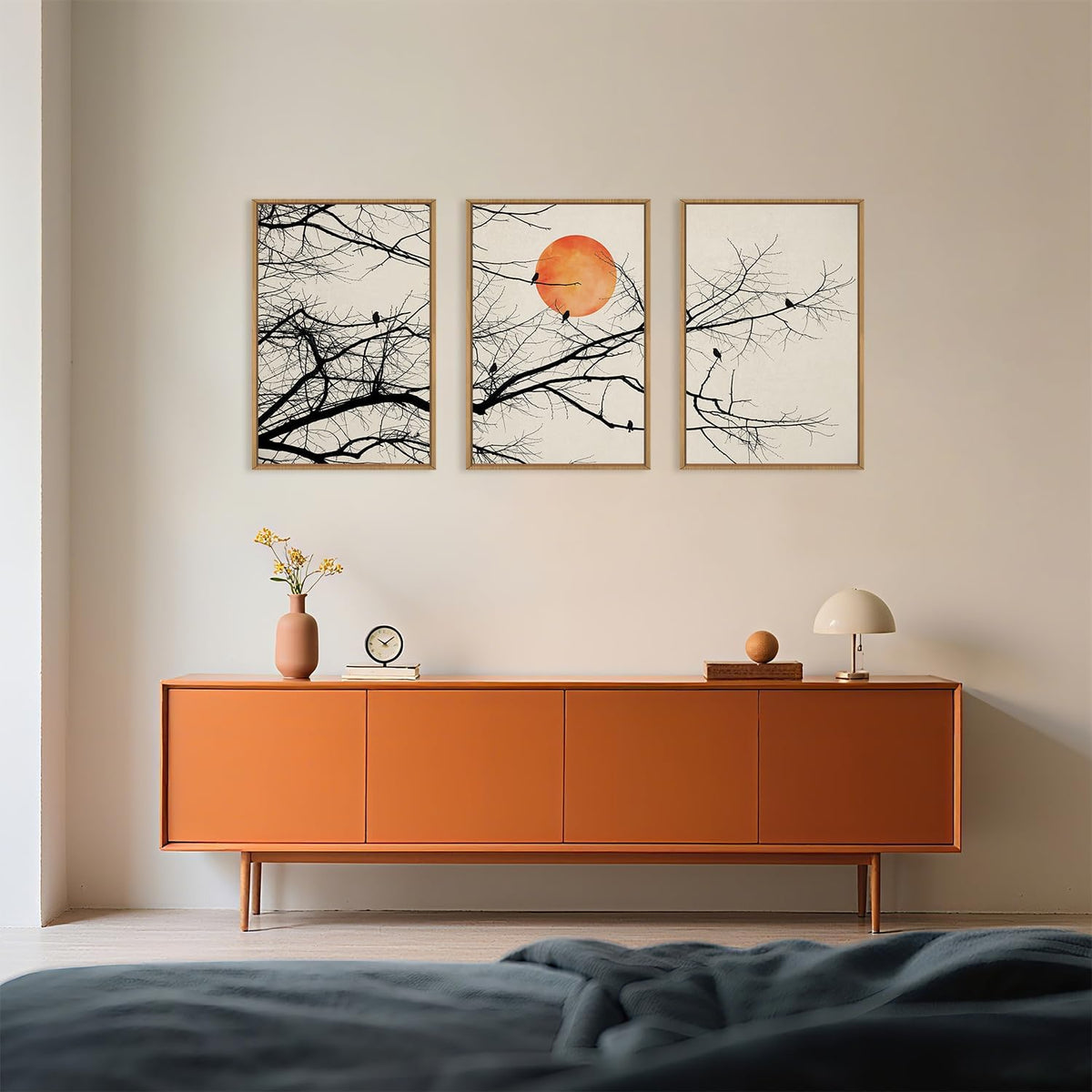 Celestdeco Large Vintage Tree Branch Framed Canvas Wall Art Set, Retro Tree Drawing Wall Decor