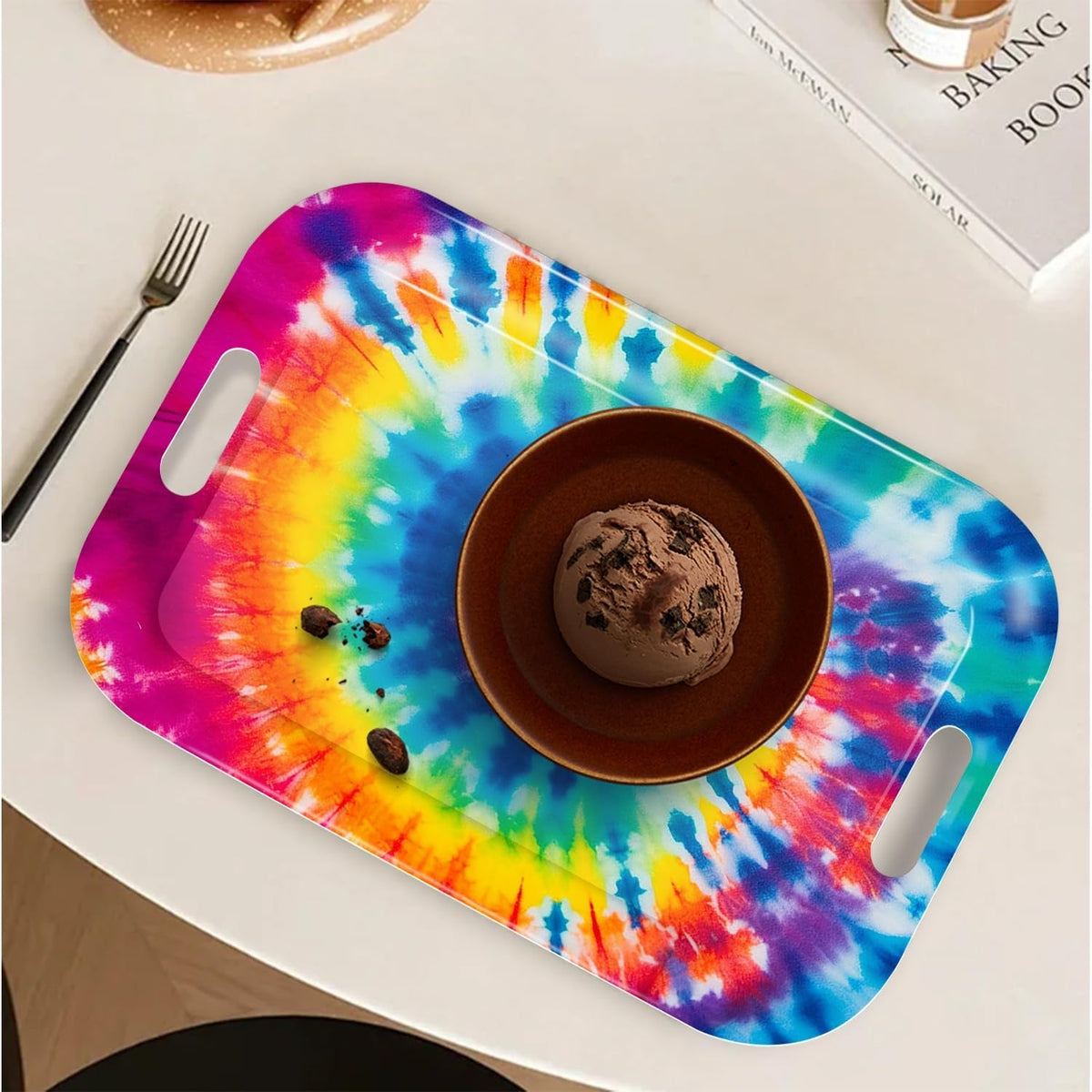Serving Trays with Handles, 14.5 x 9.8 inch Rectangular Plastic Tray for Restaurant, Kitchen