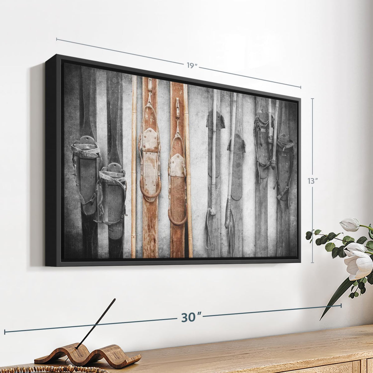 ElephantStock Ski Collection Wall Art - Horizontal Framed Canvas - 1-Piece Bathroom Wall Decor