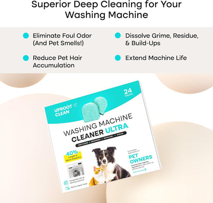 Uproot Clean Washing Machine Cleaner Tablets Ultra - 40% Stronger Formula: Designed for Pet Owners