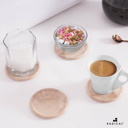 Marble Coasters Set of 6 Verona 3.5 Inch Round Coaster for Drinks with Holder, Drink Coaster for
