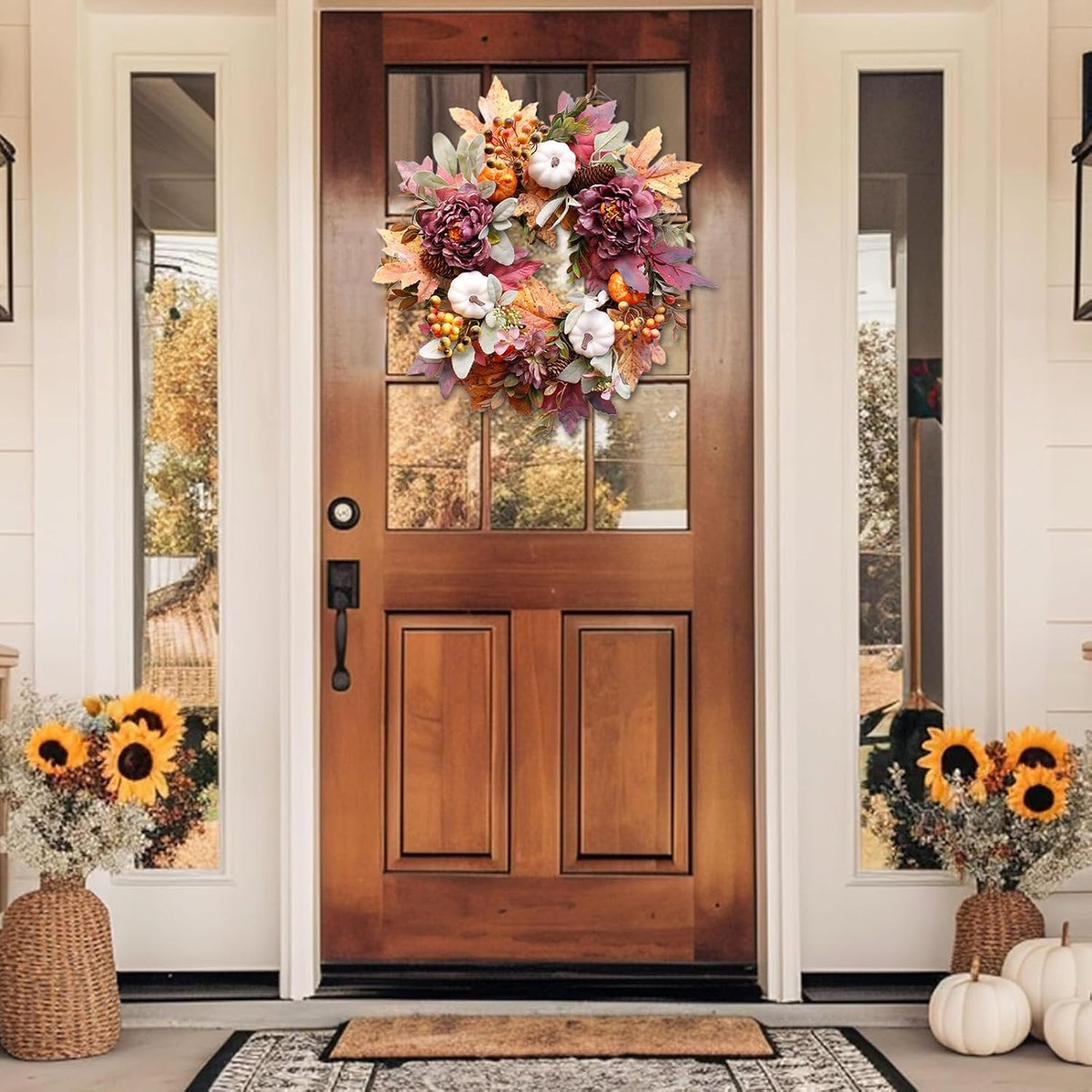 20Inch Fall Wreaths for Front Door,Fall Wreath,Fall Decorations for Home,Autumn Wreaths with White