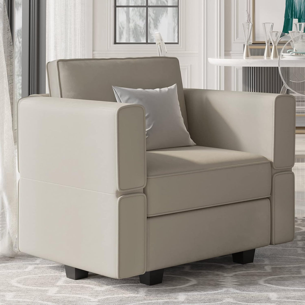 Belffin Modular Sectional Arm Chair Accent Chair with Storage Seat Single Club Chair for Apartment