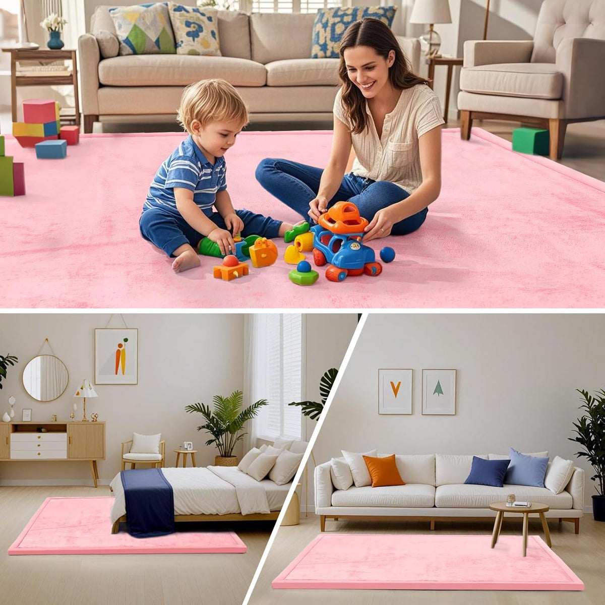 ACOMOPACK Baby Play Mat for Floor,1.3" Thick Memory Foam Area Rug for Living Room,Soft Velvet