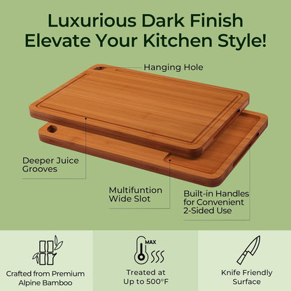 Bamboo Cutting Board, Durable Wood Cutting Boards for Kitchen with Deep Juice Grooves & Built-in