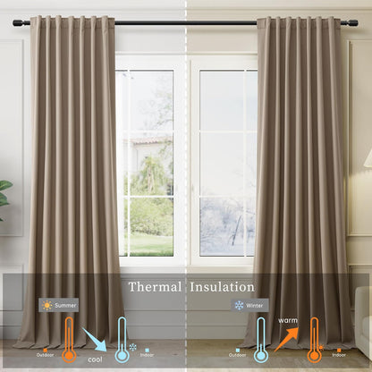 BOODII 100 Inch Blackout Curtains 2 Panels Set Back Tab Thermal Insulated Light Brown Linen