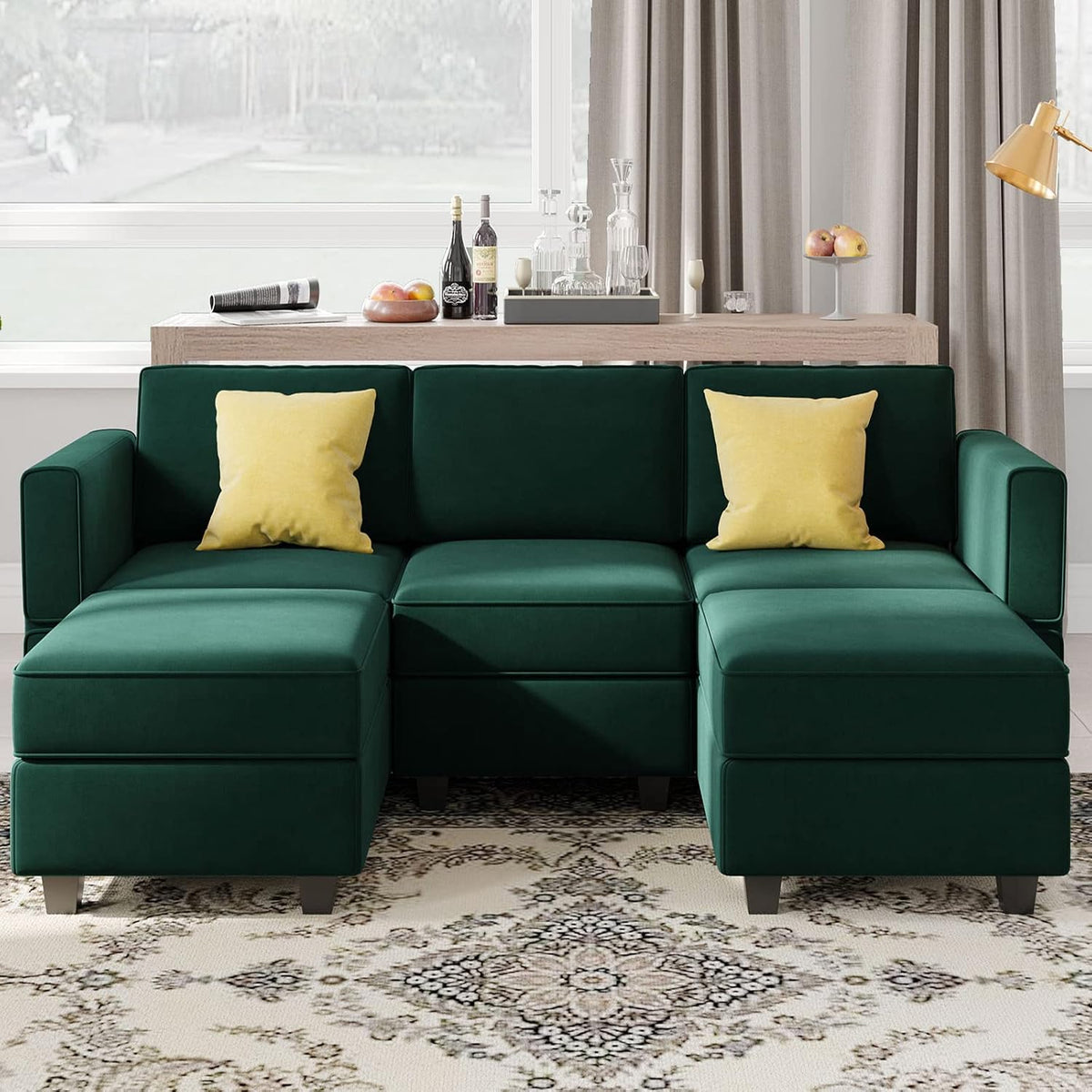 Belffin Modular Sectional Sofa with Double Chaise Velvet U Shaped Sofa Reversible Sectional Couch