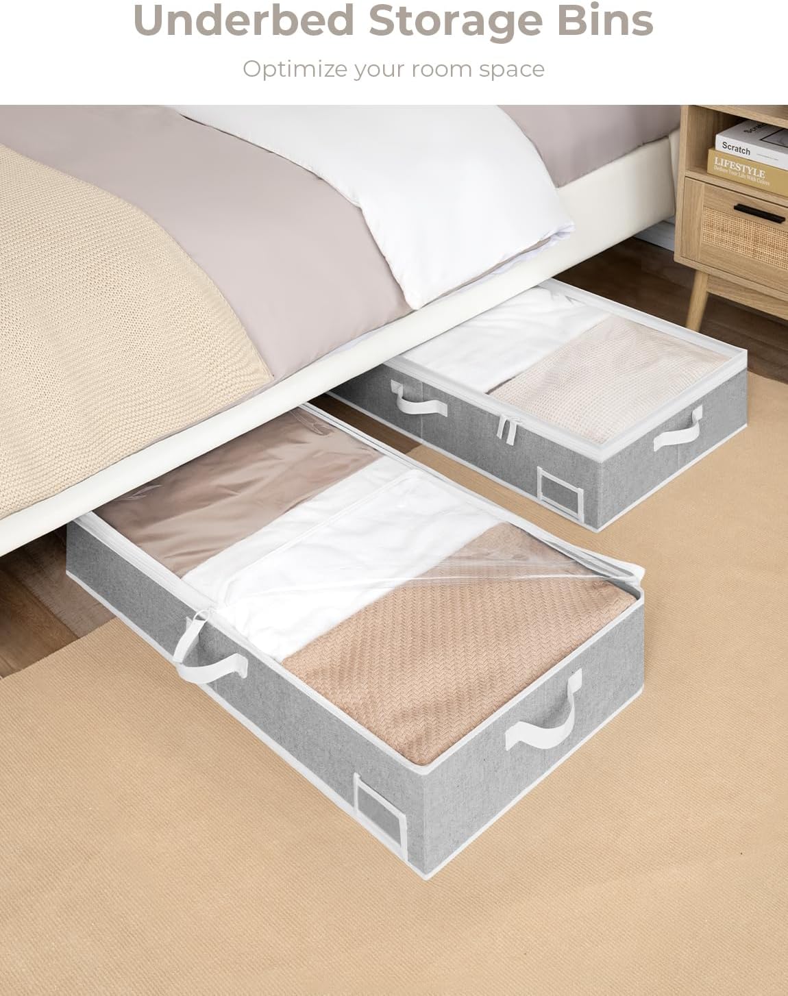 StorageWorks Large Under Bed Storage Containers with Handles and Label Holder, 2 Pack Ultra-thick
