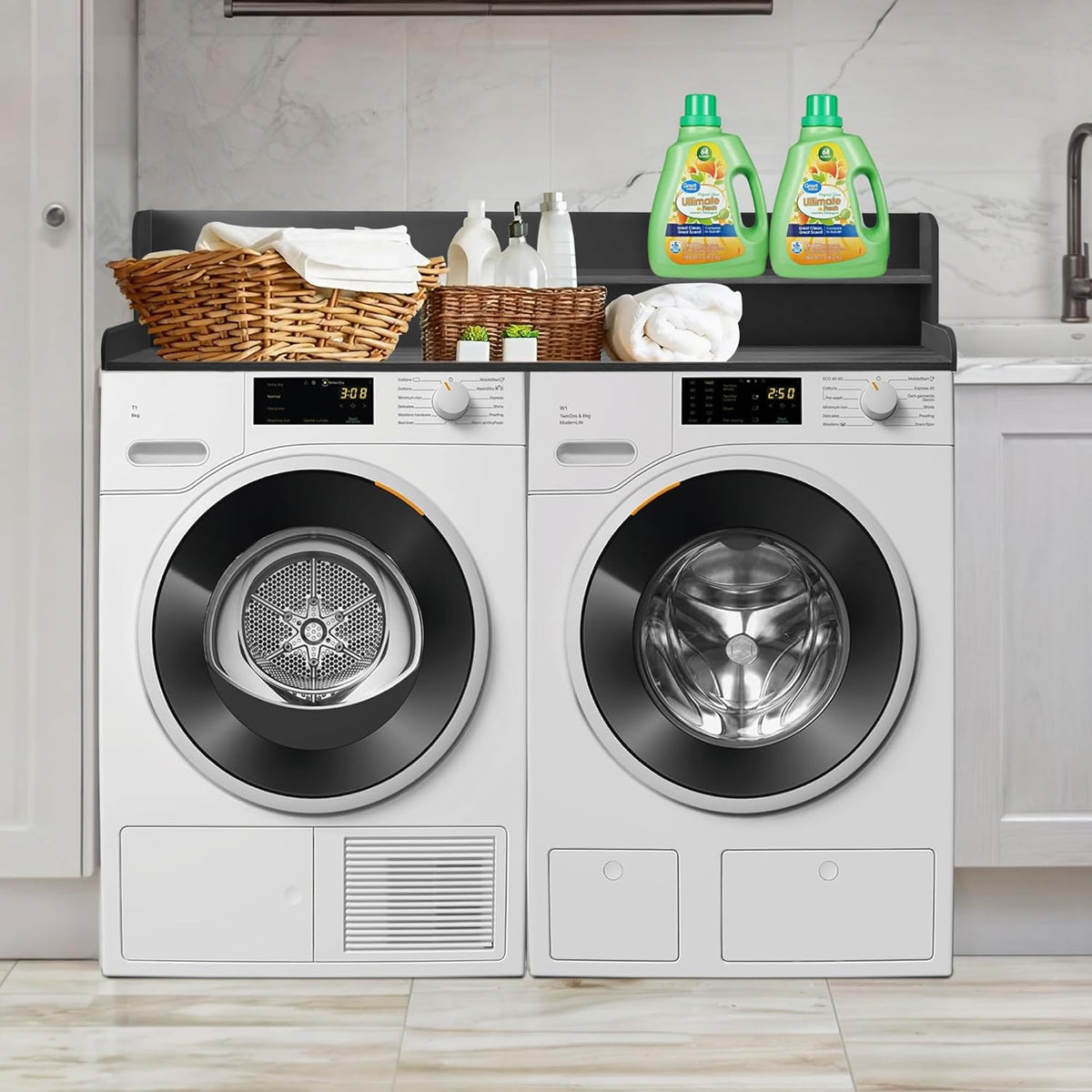 Royxen Laundry Countertop with 2-Tier Shelf Universal Fit, Washer and Dryer Countertop with Storage