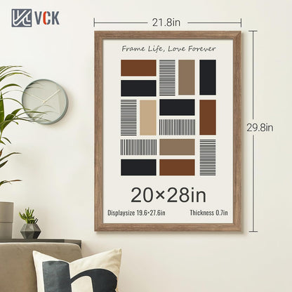 VCK 20x28 Picture Frame 3 Pack - Brown Walnut, Natural Textured Solid Wood Picture Poster Frame