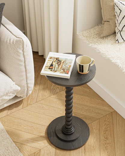 Masupu Round Side Table, Small End Table for Small Spaces, Pedestal Drink Table with Solid Wood Leg