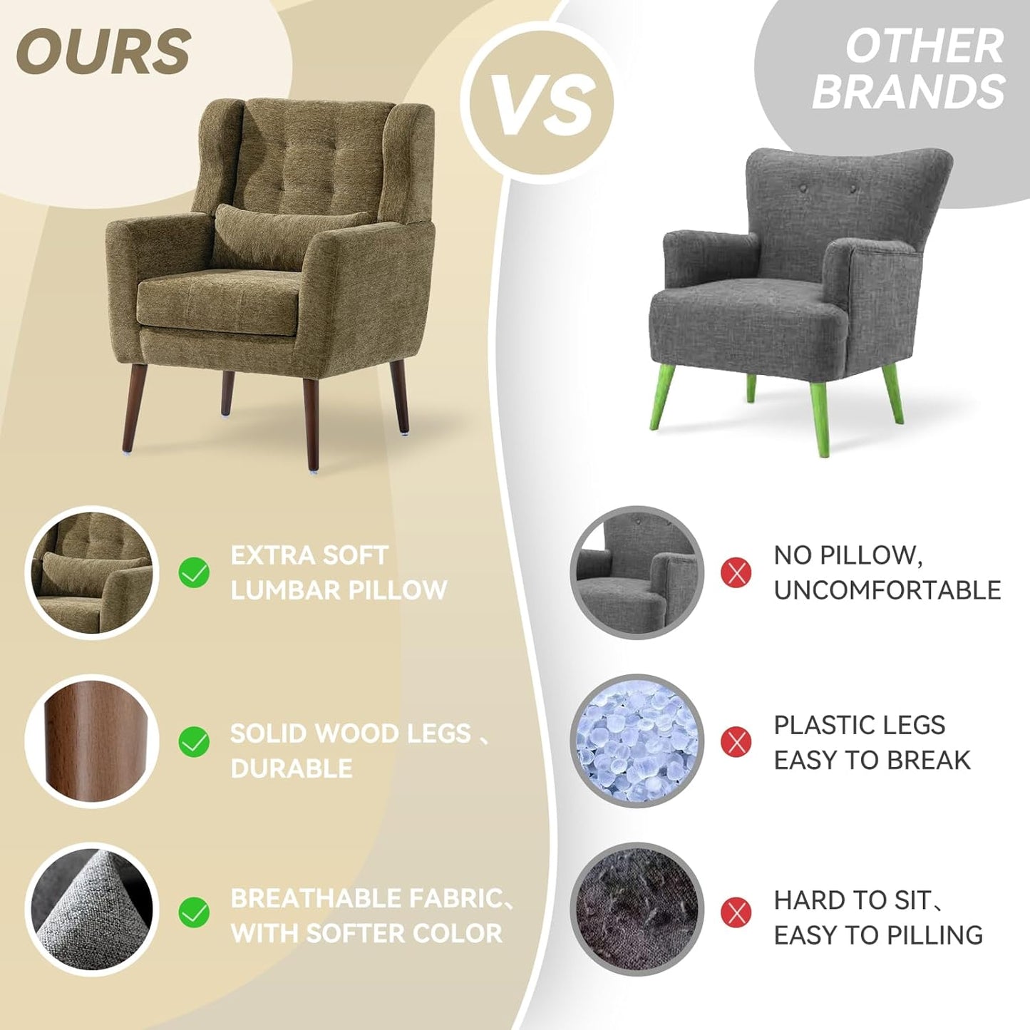 Modern Accent Chair, Upholstered Armchair with Pillow, Fabric Single Sofa Chair with Lounge Seat