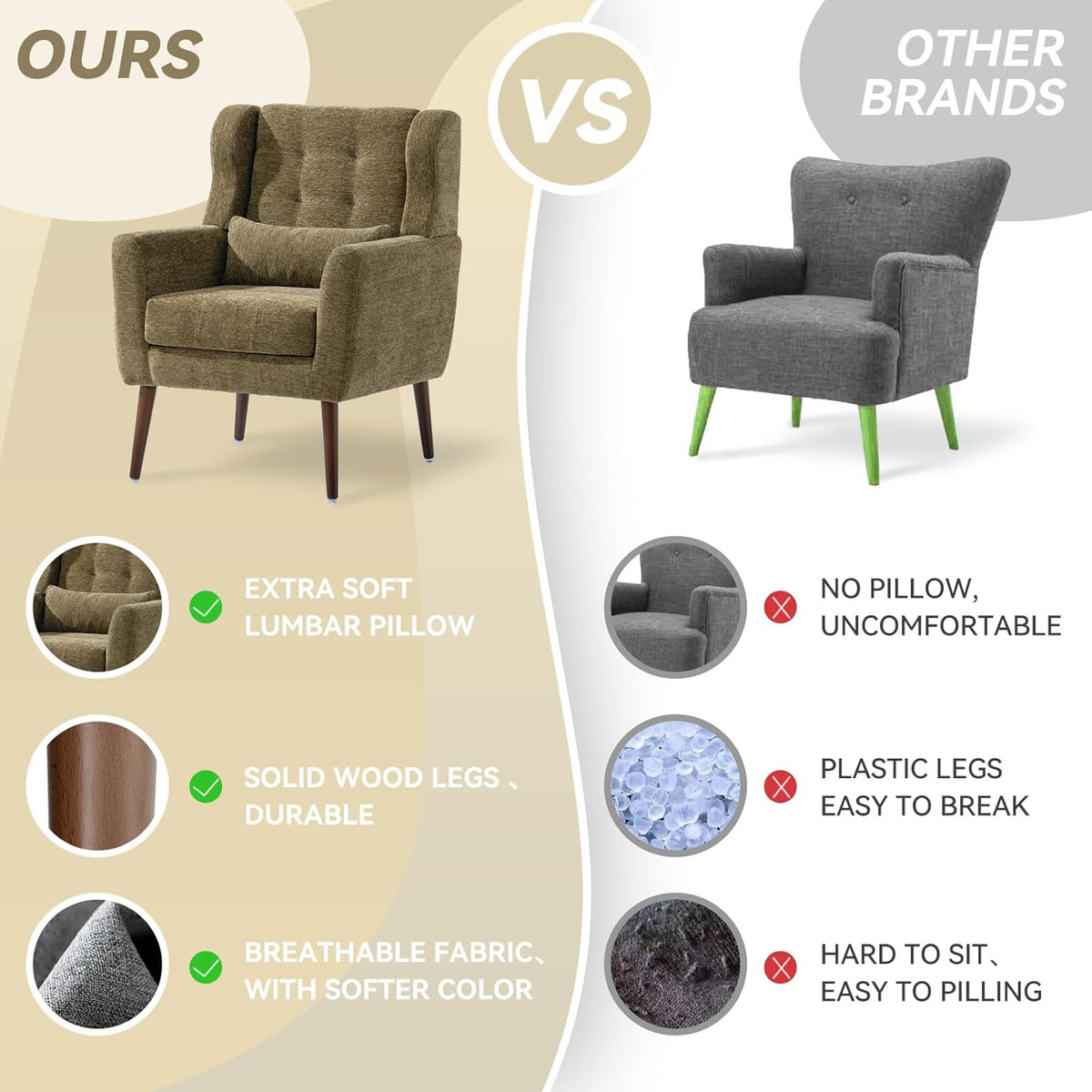 Modern Accent Chair, Upholstered Armchair with Pillow, Fabric Single Sofa Chair with Lounge Seat