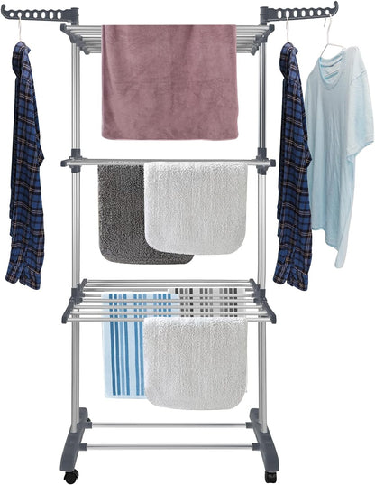 Bigzzia Clothes Drying Rack Folding Drying Rack Clothing 4 Tier Clothes Horses Rack Stainless Steel