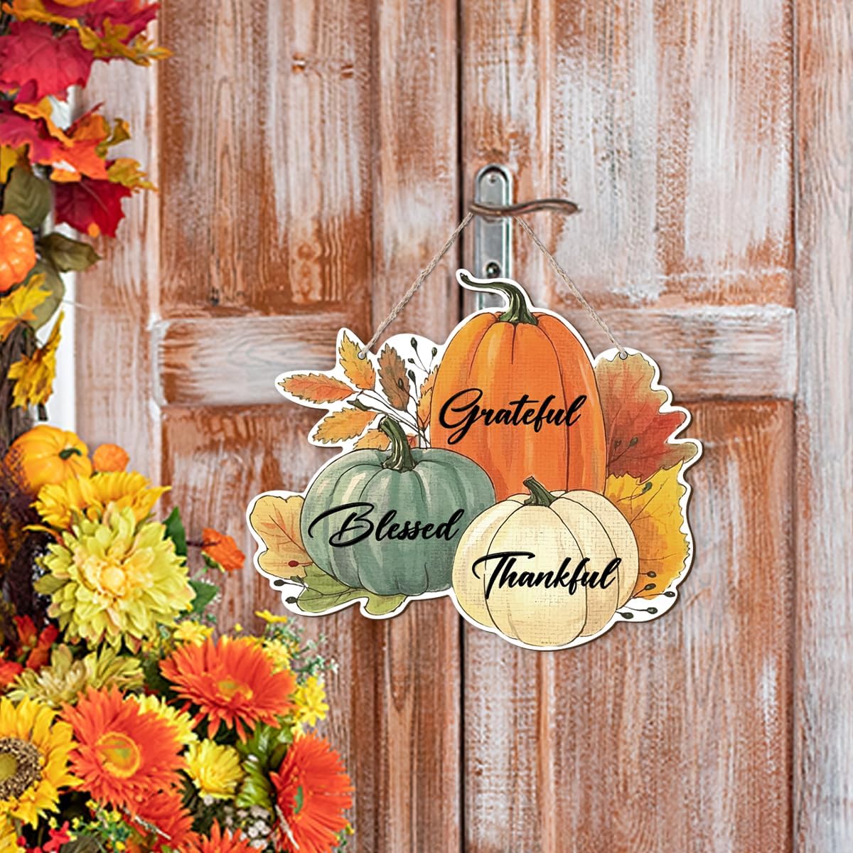 Fall Vibes Door Hanger Sign, Wooden Maple Leaves Mushroom Hanging Decor for Front Door, Fall Wood