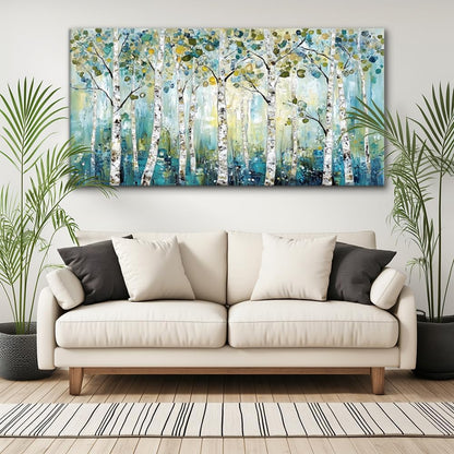 LASMOND Abstract Teal Grove Canvas Paintings Prints Modern Tree Wood Artwork Decor Wall Art for