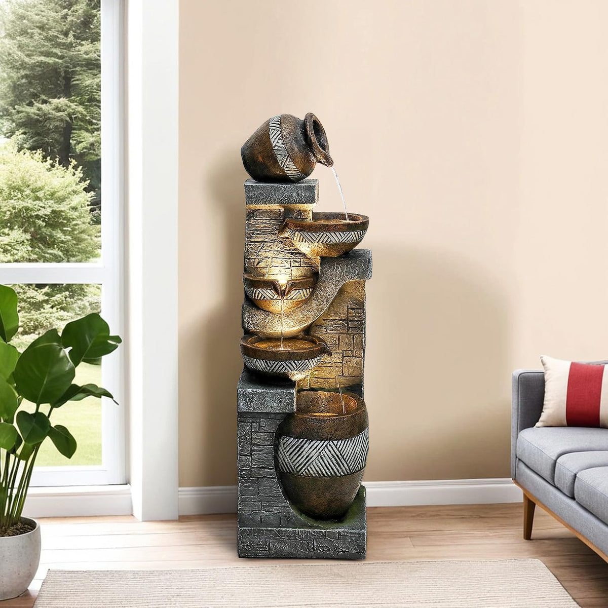 Naturefalls 42.5” H Modern Outdoor Fountain - 5 Bowls Outdoor Garden Fountains with Contemporary