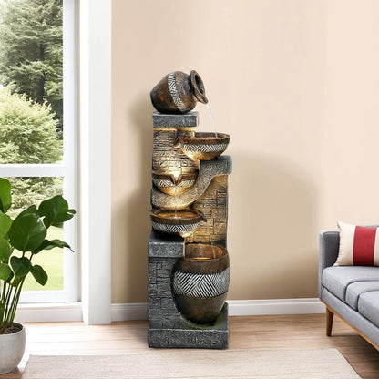 Naturefalls 42.5” H Modern Outdoor Fountain - 5 Bowls Outdoor Garden Fountains with Contemporary