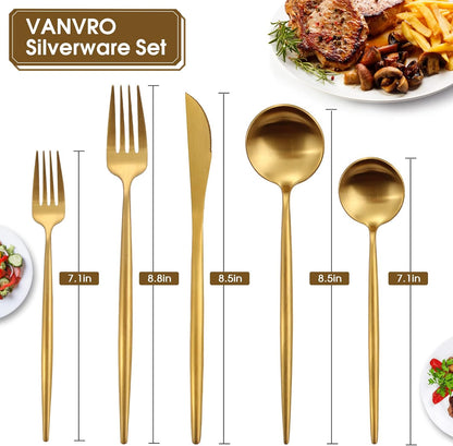 Matte Gold Silverware Set, 40-Piece Stainless Steel Flatware Set, Tableware Cutlery Set Service for