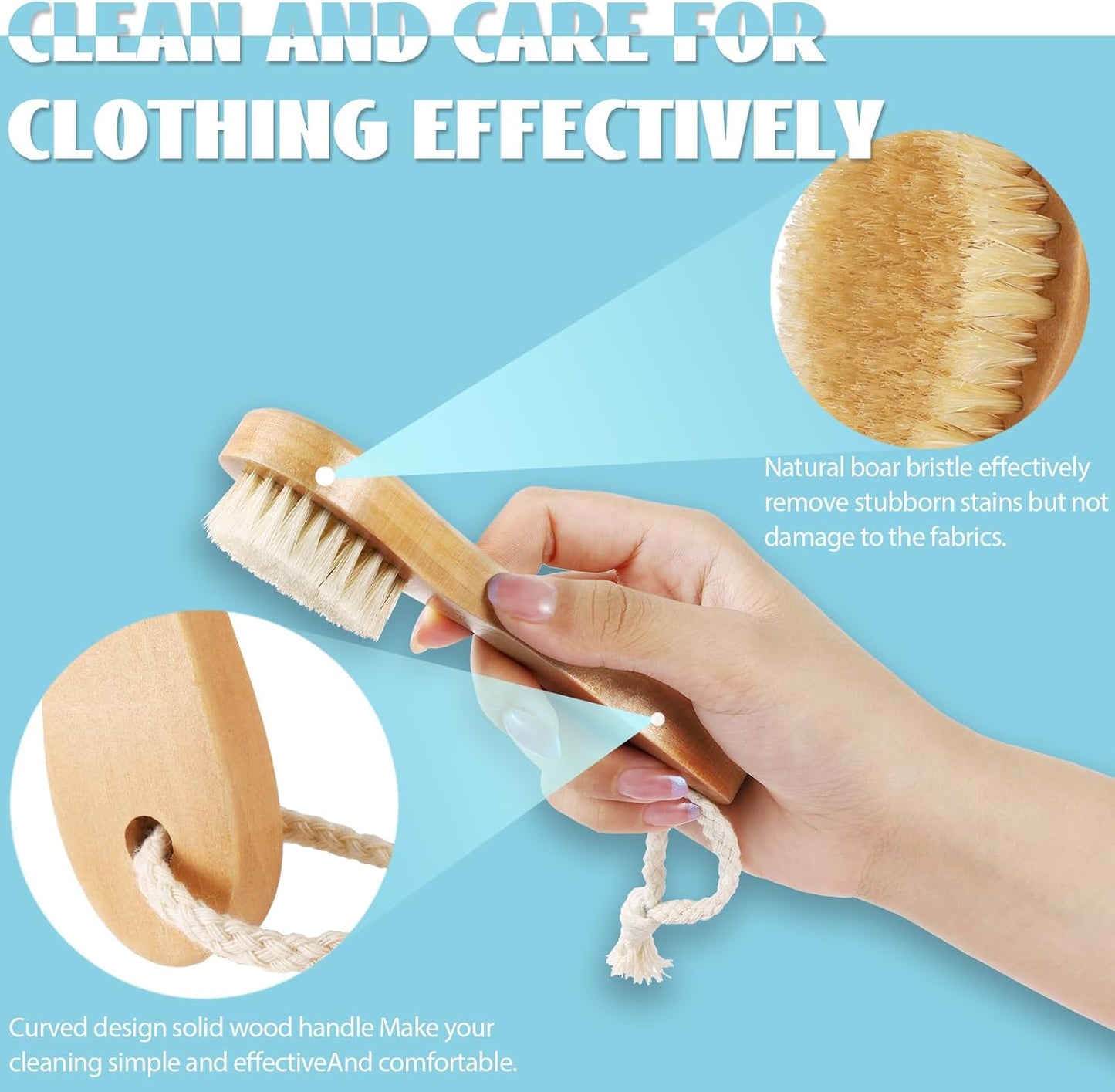 3 Pcs Wood Laundry Stain Brush Stain Remover Brushes with Boar Bristle Small Stain Brush for