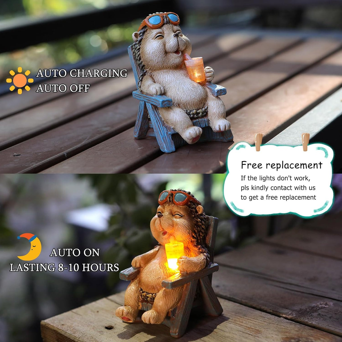 Miniature Hedgehog Figurine Solar Resin Statue for Outside Garden Lawn Yard Patio Home Office