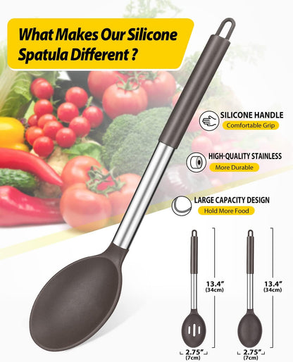 Pack of 2 Large Silicone Cooking Spoons,Non Stick Solid Basting Spoon,Heat-Resistant Kitchen