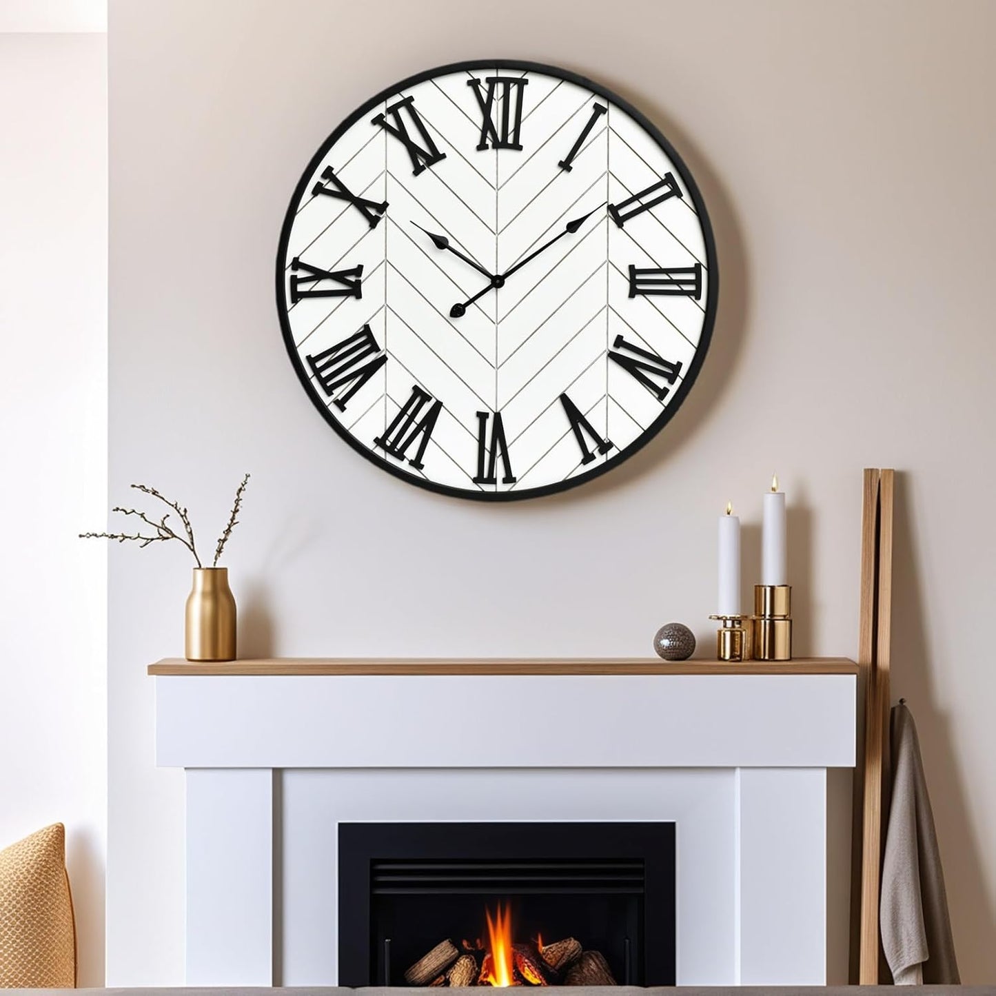 30 Inch Large Wall Clock Farmhouse Style - White Silent Non-Ticking Rustic Decor for Living Room