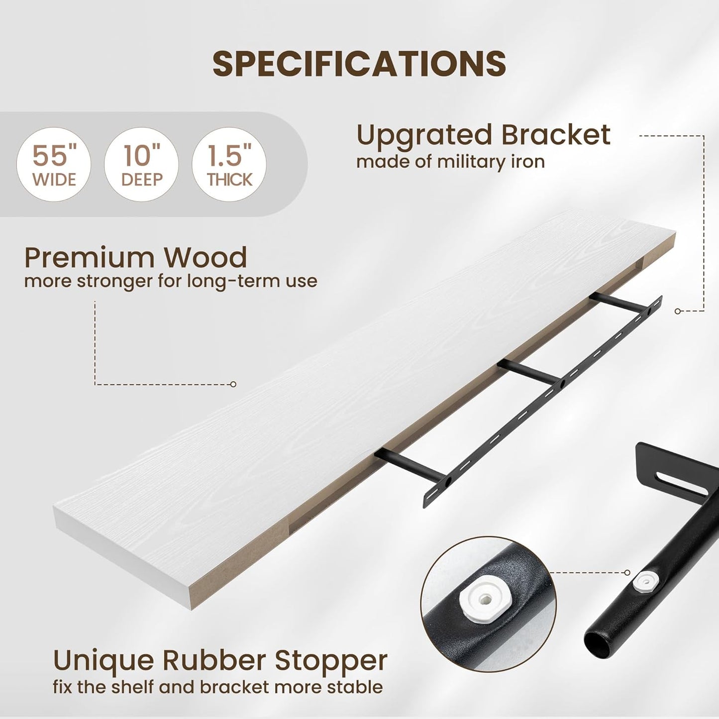 Fun Memories 55 Inch Fireplace Mentel Shelf, 10 Inch Deep Shelves for Display & Wall Storage