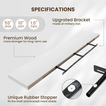 Fun Memories 55 Inch Fireplace Mentel Shelf, 10 Inch Deep Shelves for Display & Wall Storage