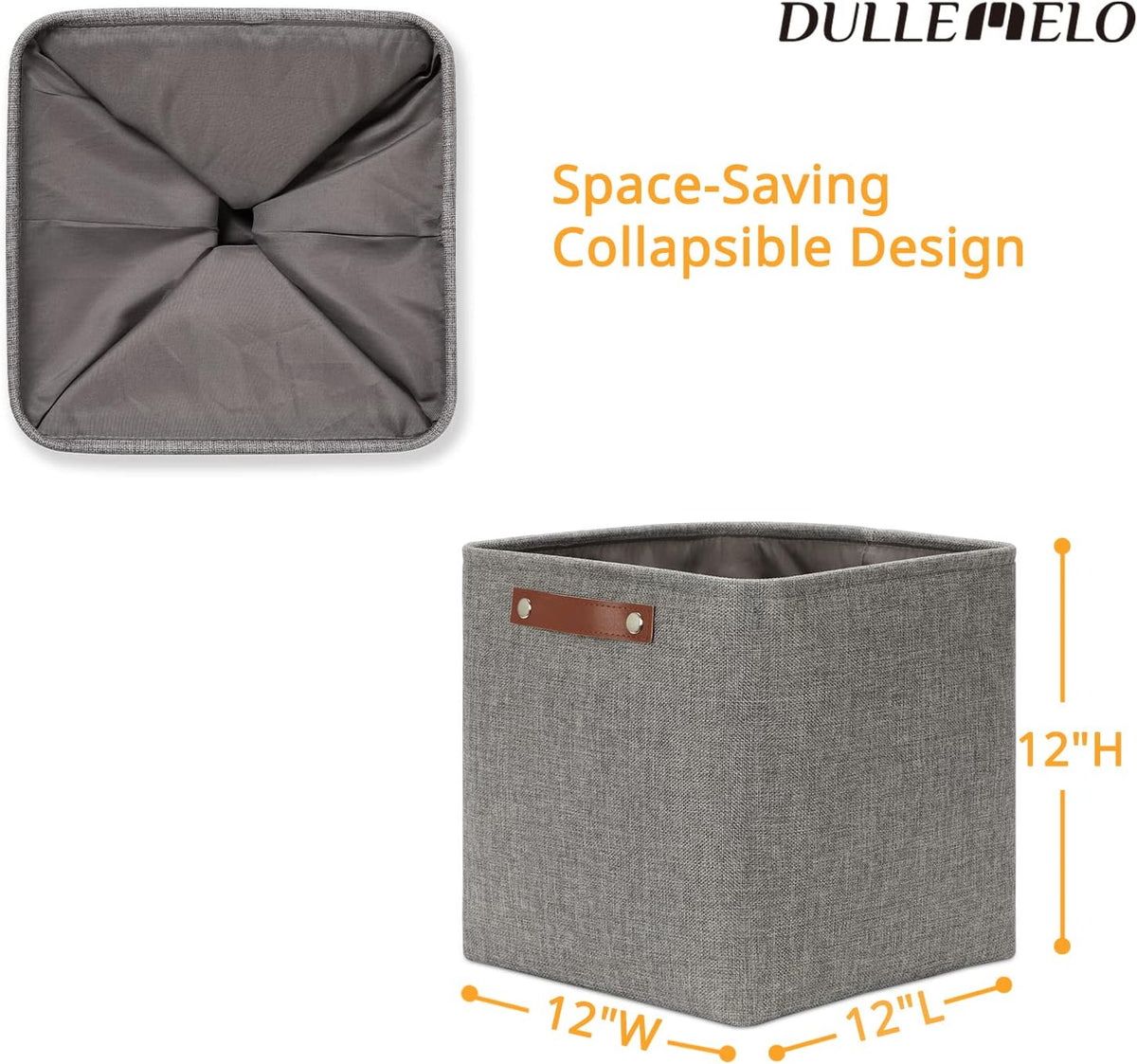 DULLEMELO 12 inch Cube Storage Bins, Large Collapsible Grey Storage Baskets for Square Cubes
