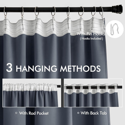 MIULEE Stone Blue Back Tab Blackout Curtains 120 Inch Long 2 Panels Set for Bedroom, Rod