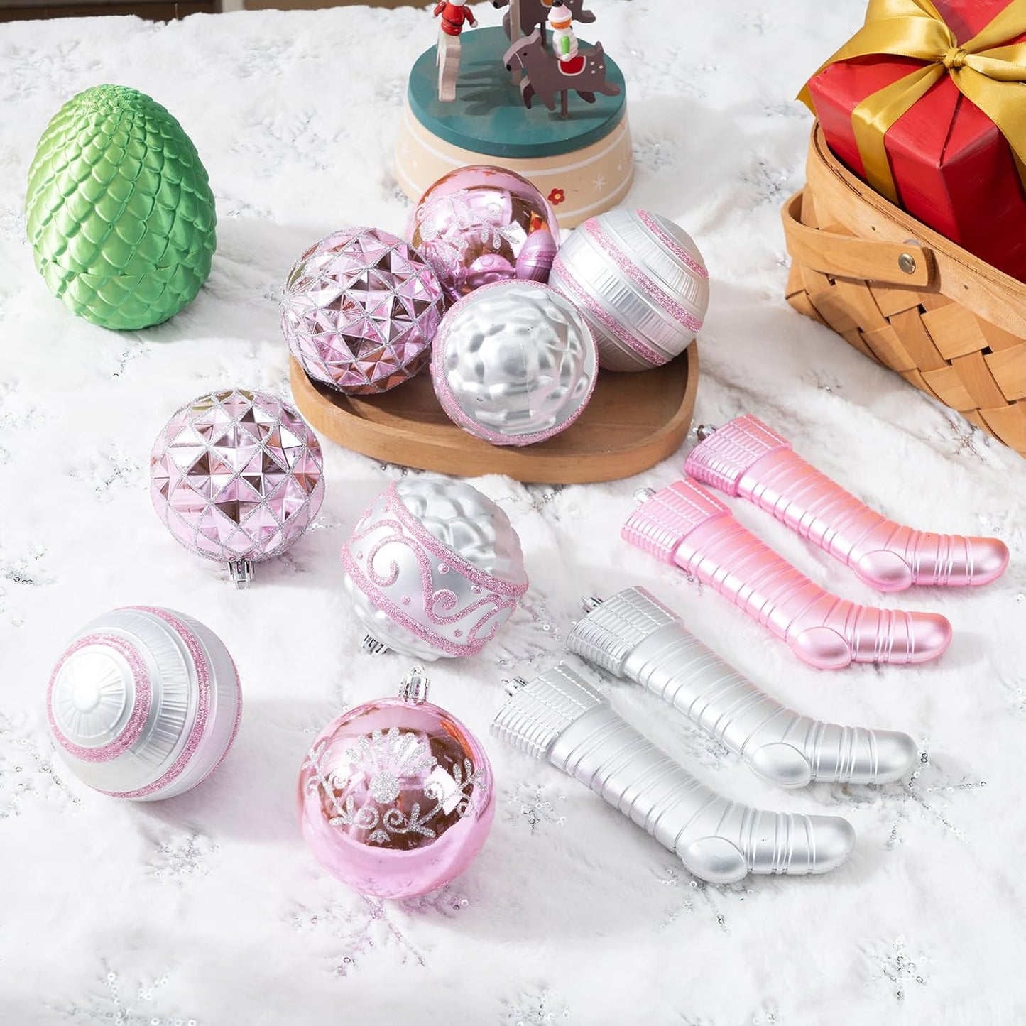 150PCS Pink and Silver Christmas Ornaments, Shatterproof Christmas Ball Ornaments Set, Assorted