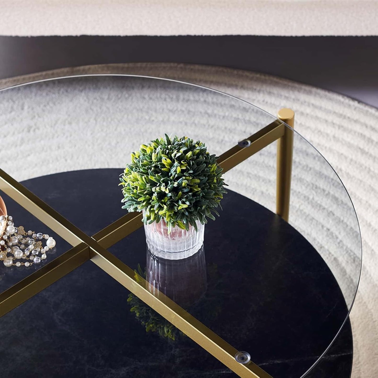 Round Coffee Table for Living Room, Mid-Century Modern Design, D30 x H17, 2-Tier Structure, Grey