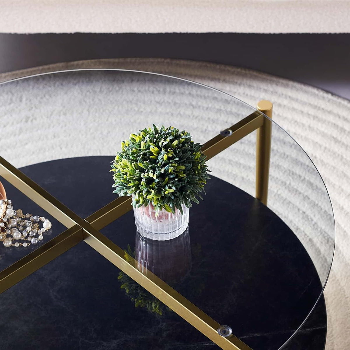 Round Coffee Table for Living Room, Mid-Century Modern Design, D30 x H17, 2-Tier Structure, Grey