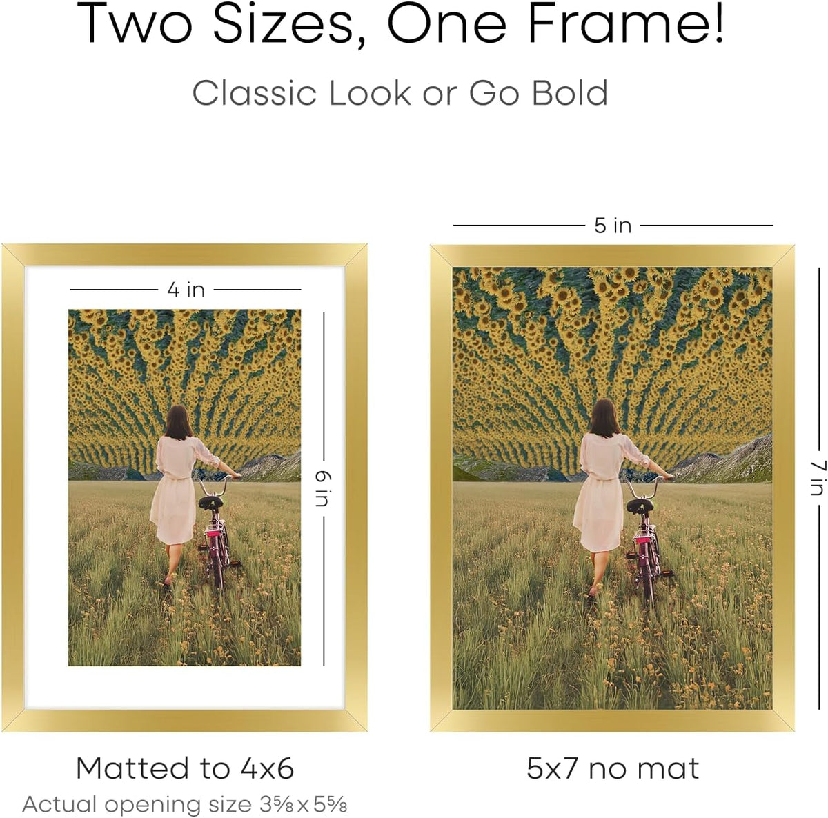 Homeforia 5x7 Picture Frame Gold, High End Metal 5 x 7 Gold Frames with Mat 4 x 6 for Print, 5by7