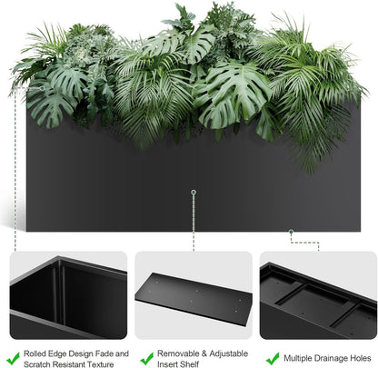 Long Metal Cube Planter for Outdoor Plants 15" W x 38" L x 16.25" H, Heavy Duty Steel Rectangular