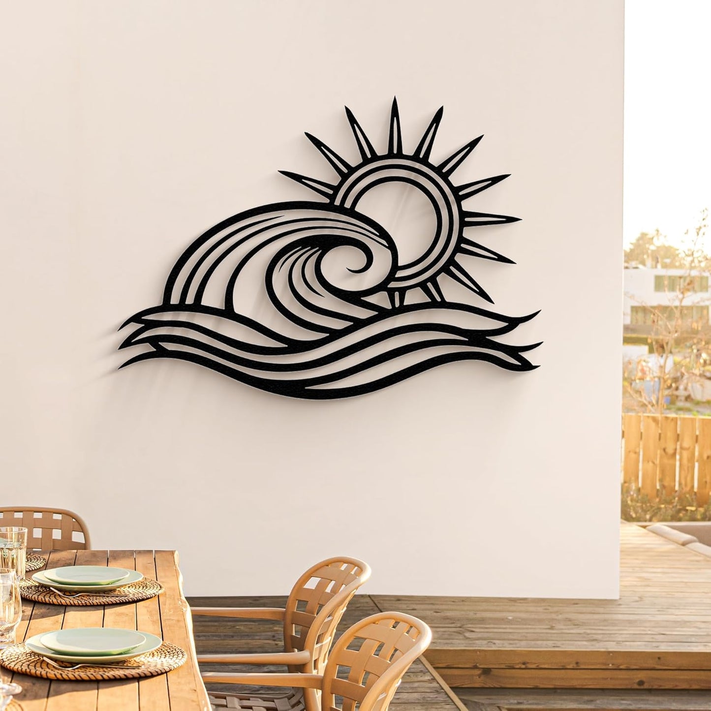 Wita Home Ocean Wave Metal Wall Art, Sun Beach Decor, Coastal Large Wall Sculpture for Home