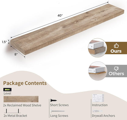 Floating Shelves Reclaimed Barnwood, 8" Deep Solid Wood Floating Shelf Wall Hanging Shelves with
