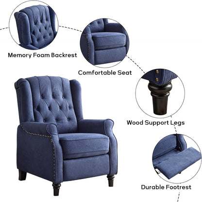 EBELLO 2 Pcs Pushback Recliner Chairs, Fabric Armchair Push Back Recliner with Rivet Decoration