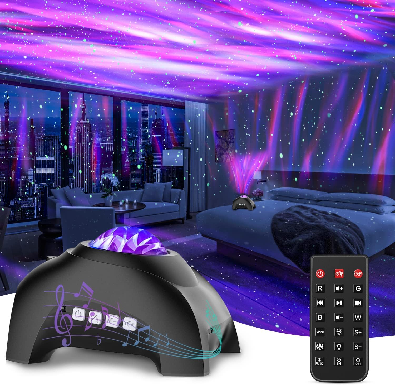 Star Projector, Northern Galaxy Aurora Lights Projector with 33 Light Effects Bluetooth Speaker &