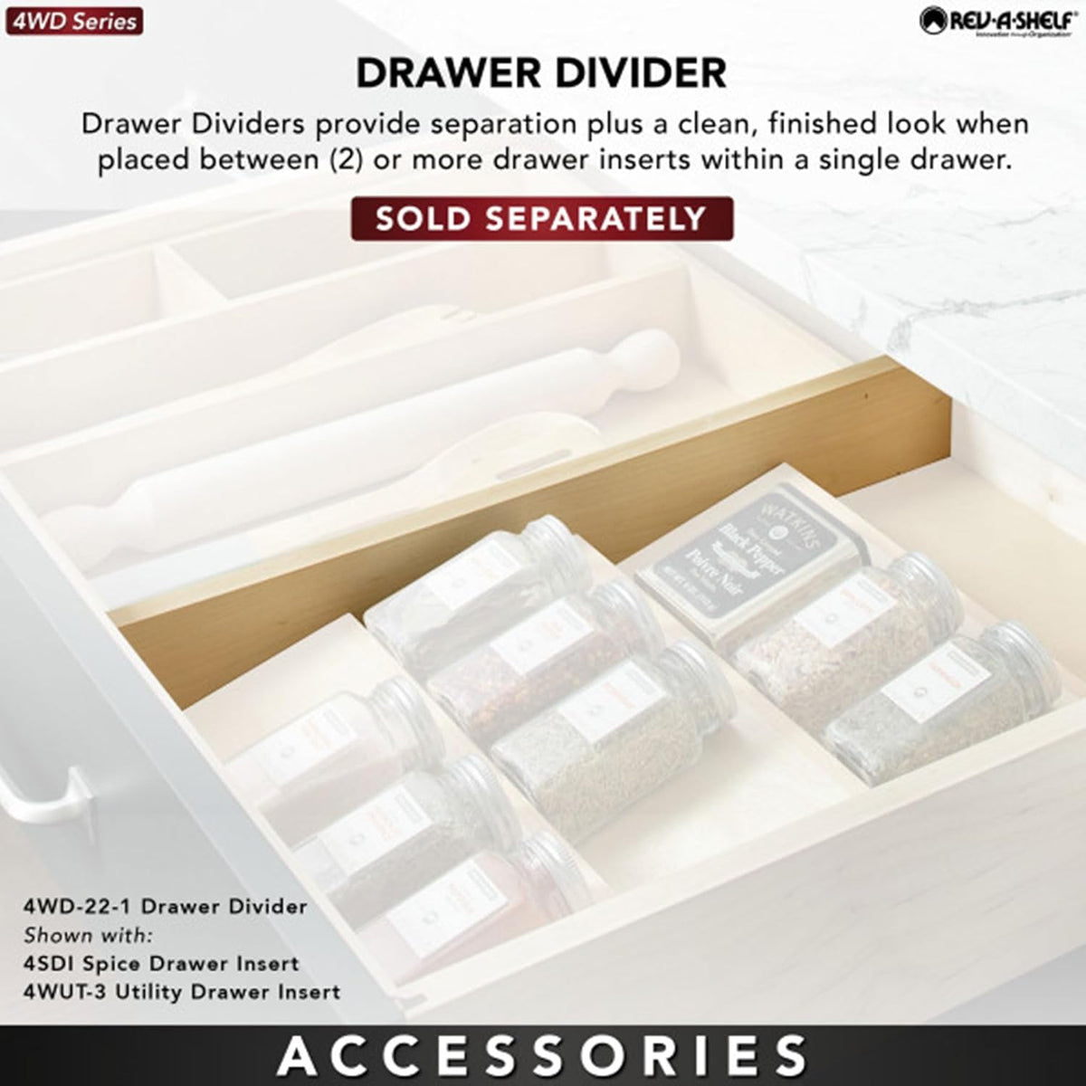 Rev-A-Shelf 16" 3 Tiered Seasoning Organizer, Trim-to-Fit Wooden Kitchen Draw and Cabinet Home