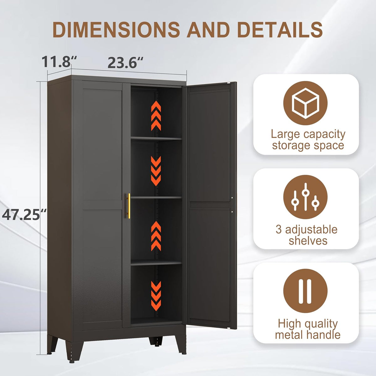 Metal Kitchen Pantry Storage Cabinet with 2 Doors and 3 Adjustable Shelves,Pantry Cabinet with